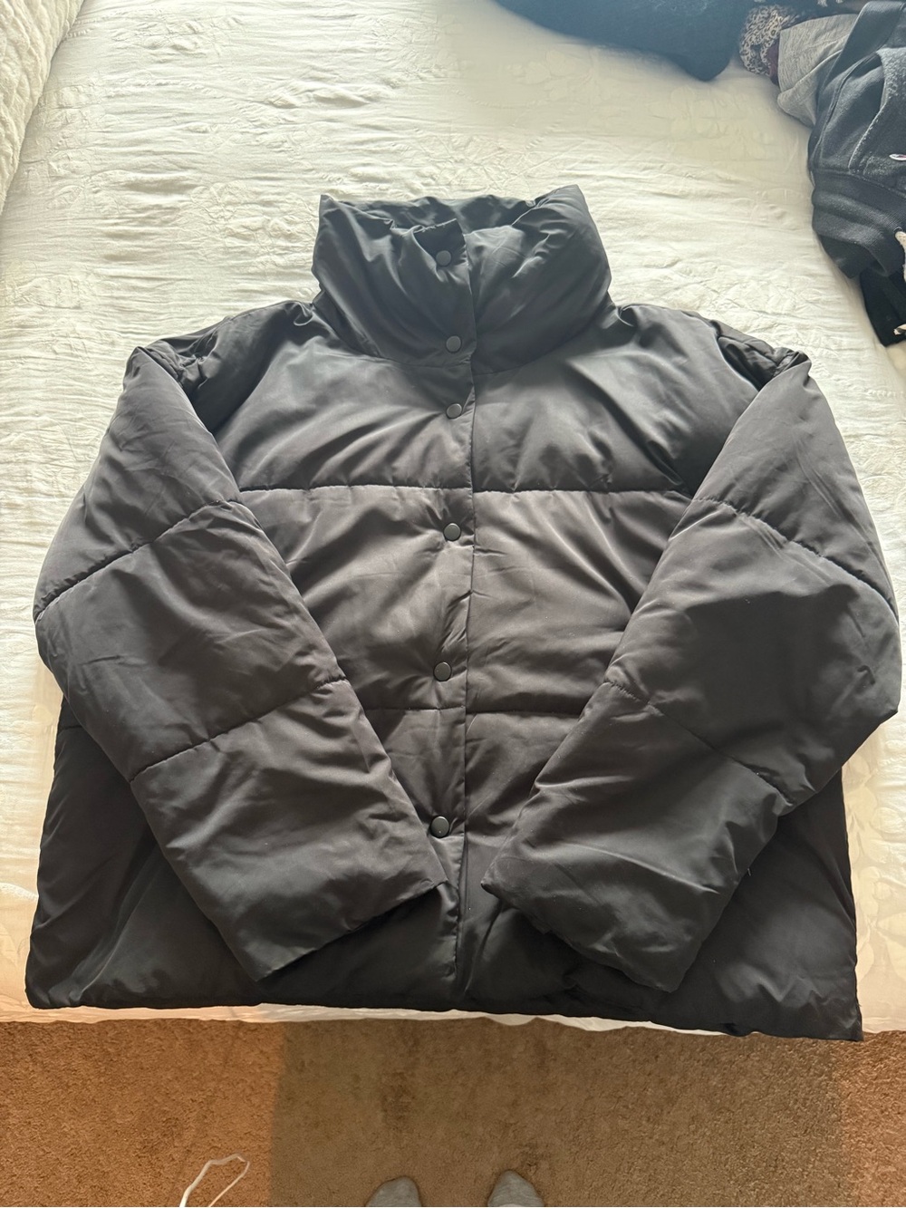 Free People Black Puffer Jacket with High Collar